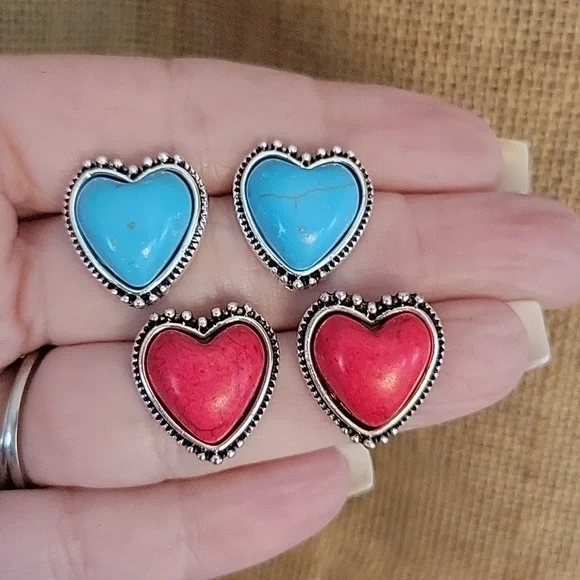 WESTERN HOWLITE HEART EARRINGS, CHOICE OF COLOR - Picture 6 of 8
